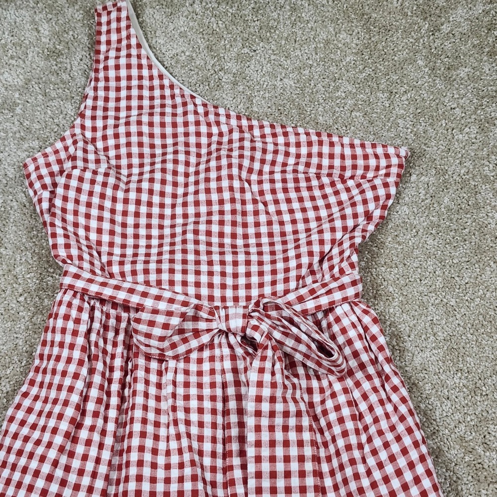 Crown & Ivy Dress One Shoulder Red White‎ Gingham Preppy 4 - Picture 3 of 9